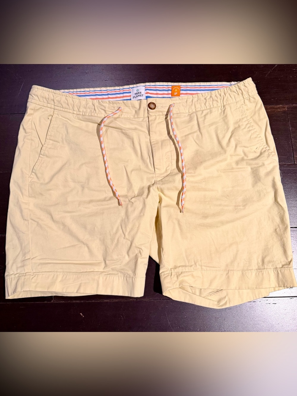 Free Planet Men's Yellow Drawstring Bermuda Shorts with Striped Waistband